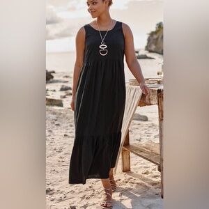 NWT J. Jill Maxi Tier Smock Back Dress Black Medium